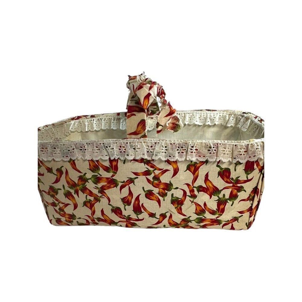 Handcrafted Red Hot Chili Pepper Southwestern Decor Wicker Basket 15” X 11” READ